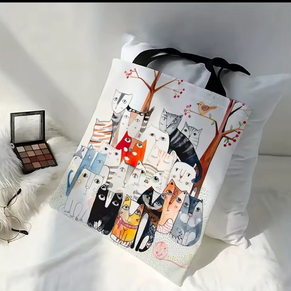 Handbags - Canvas Cat Tote Bag